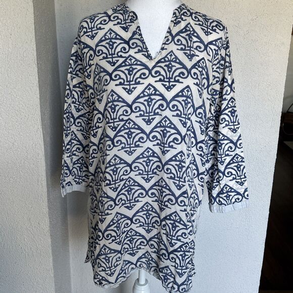 Roberta Roller Rabbit Kurta Top Blue And White Size Small - Picture 2 of 10